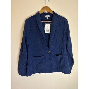 Wonderly M Gauze Blazer Jacket Navy Button Lagenlook Beach Summer Beach Cotton